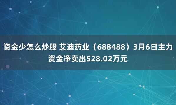 资金少怎么炒股 艾迪药业（688488）3月6日主力资金净卖出528.02万元